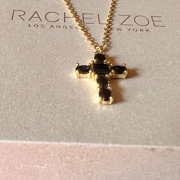Rachel Zoe - 14k Gold Plated Sterling  Silver Cross with Black CZs - Picture 6 of 9